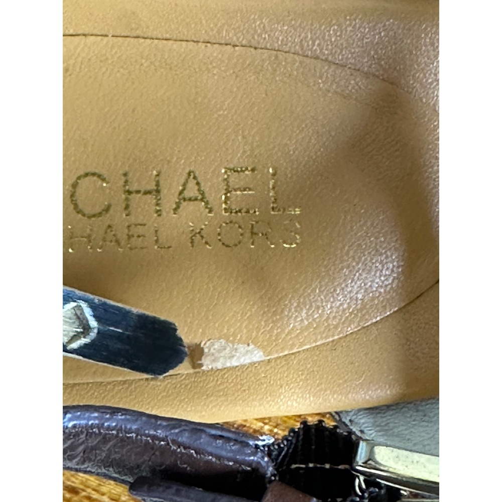Michael Kors Sandals Women's 10 T-Strap Ankle Buckle Brown Leather Block Heel - Picture 8 of 12